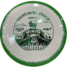 Disc with green and black design on a white background