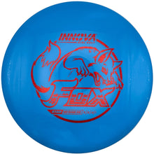 Blue Innova Star Fox midrange disc golf disc with red fox stamp, top view.