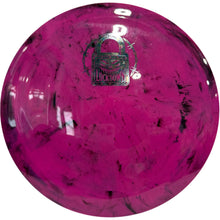 Pink and black speckled ball on a white background