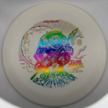 A white disc golf disc with a colorful holographic foil stamp of a grizzly bear holding a pitchfork, featuring the text 'Grateful Dead', 'Flijah Nickel', and 'Graveyard'.