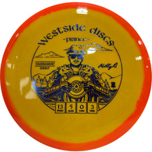 Yellow disc with orange rim featuring Westside Discs branding on a white background