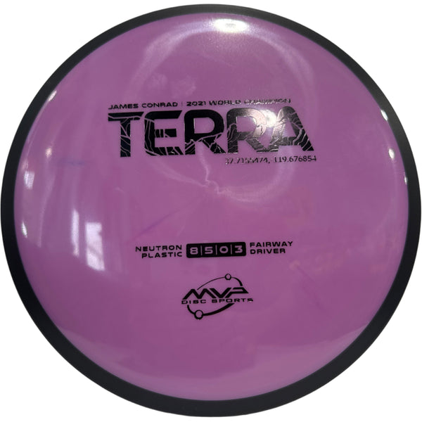 Purple disc golf disc with branding on a white background