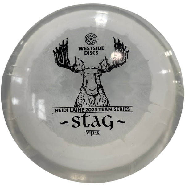 Clear disc with black and white design and text on a white background