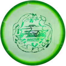 Innova Halo Star Fox midrange disc with a white center, green rim and green fox stamp, top view.