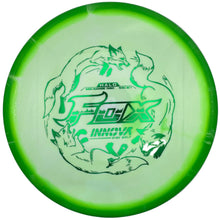 Innova Halo Star Fox midrange disc with a white center, green rim and green fox stamp, top view.