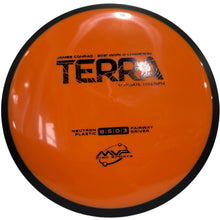 Orange disc with black text and branding on a white background